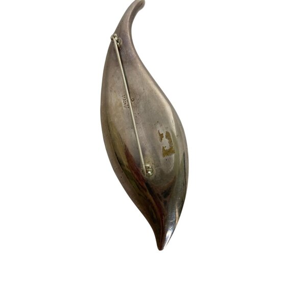 Vintage Jondell Spain signed Sterling Silver Elegant Curved Leaf Brooch Pin - Picture 3 of 7